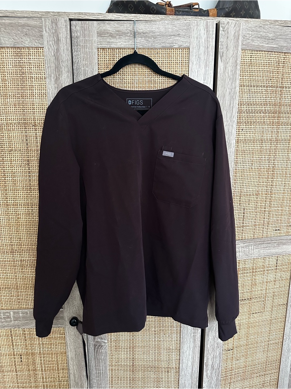 Figs espresso V-Neck Scrub Top with Chest Pocket